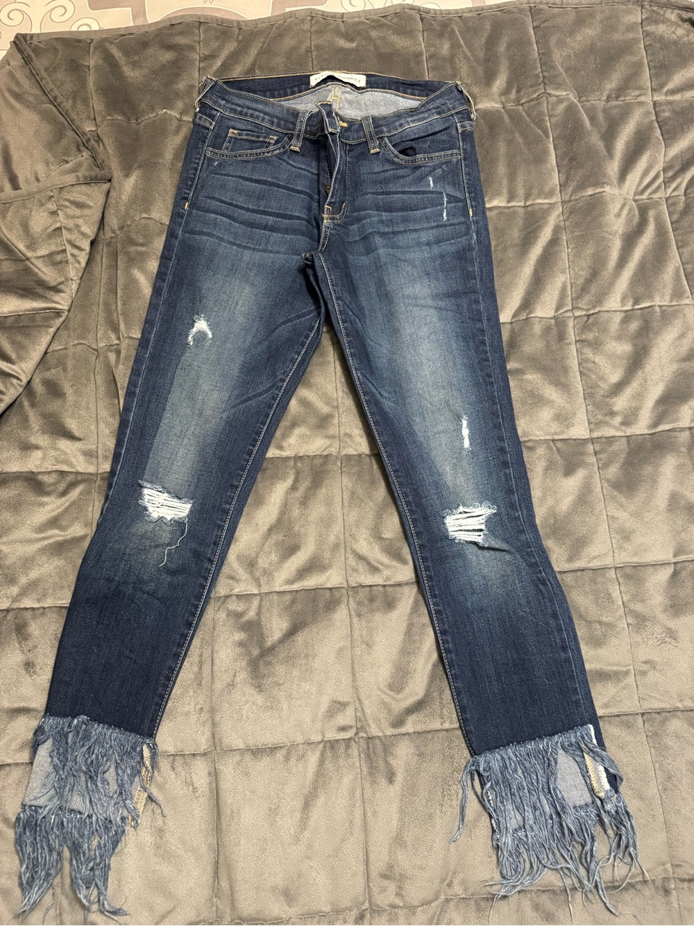 Flying Monkey Dark Blue Distressed Skinny Jeans with Fringe Hem